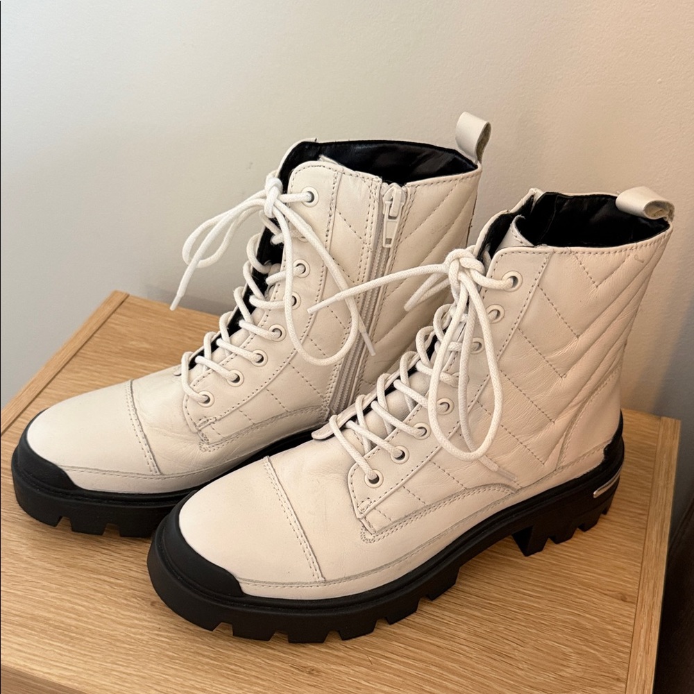 Aldo White Combat Boots with Black Soles